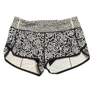 Lululemon Athletics Women’s Run Speed shorts, black and white stripe floral, 4